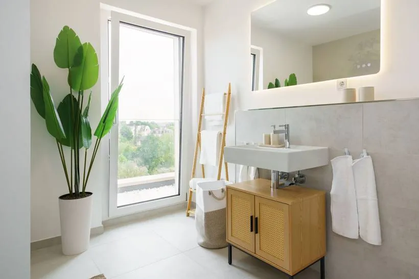 5-Zimmer-Neubau-Apartment im Scandi-Coastal-Stil – Badezimmer